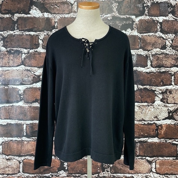 J. Jill Sweater Pullover Black Knit Lace Front Size Medium - Picture 5 of 13